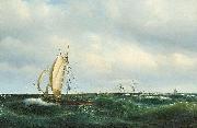 Vilhelm Melbye Stormfuld Eftermiddag i Skagerak. En dansk Jagt og forskjellige Skibe passere Skagen USA oil painting artist